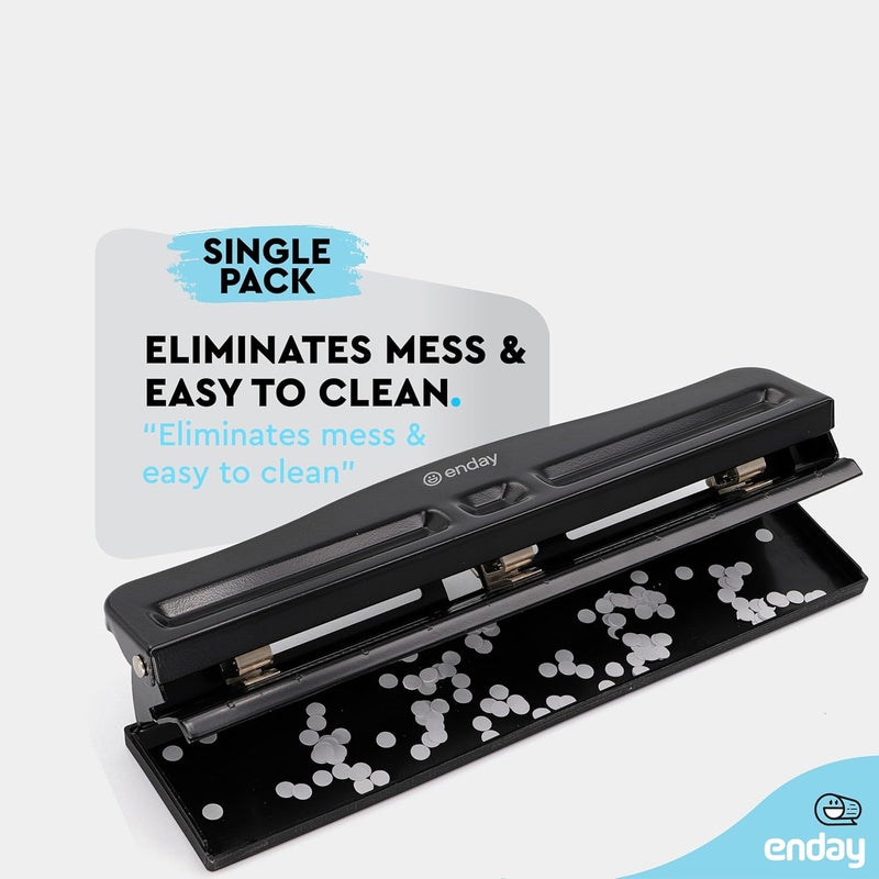 Enday 3 Hole Punch Heavy Duty, 3 Ring Hole Puncher for Binder, 10 Sheet Adjustable Paper Punch, Metal Three Hole Punch with Built-in Waste Chip Tray, Desktop 3 Hole Puncher Rubber Base, Black - by - Image 4